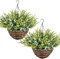 2 Sets Artificial Lavender with Hanging Basket – Faux Flowers for Porch & Garden Decor
